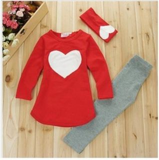 New Girls Clothes Heart Shaped Shirt Hat Wear Leggings Kids Sets Size 2 7 Years