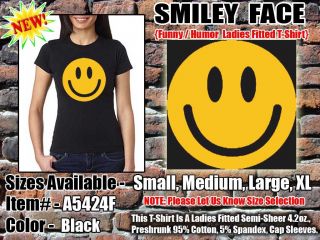 Smiley Face Yellow Ladies Fitted Black T Shirt Sizes s M L XL