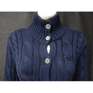 Womens Ralph Lauren Cable Knit Cardigan Sweater Navy Blue Cotton XL Mint Cond