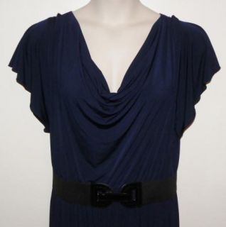 AGB Plus Womens Navy Blue Jumpsuit Flutter Sleeve with Belt Size 3X
