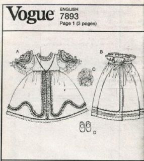 18" Historical Doll Clothes Vogue 7893 Dress Ball Gown Cape Hat Shoe Pattern