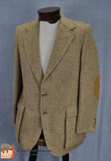 Vtg Tweed Sport Coat Equestrian Hunting Shooting Jacket Suede Elbow Patches H70