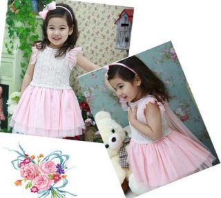 Girls Kids Toddlers Party Pink Blue Tulle Dress Flower Lace Bowknot 2 7Y Clothes