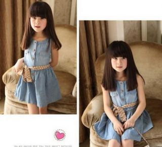 Girls Baby Kids Ruffle Denim Blue Soft Jean Dress 3 9Y Casual Belt Dot Clothing