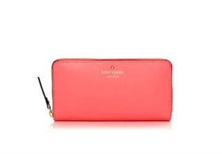 Kate Spade New York Mikas Pond Lacey Leather Zip Wallet MSRP $178 Flo Coral