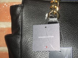 Tommy Hilfiger Womens Large Leather Tote Handbag Black $198 Tag