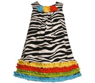 New Bonnie Jean Girls Zebra Striped Dress Bell Shape Ruffles Flowers Summer 2T 6