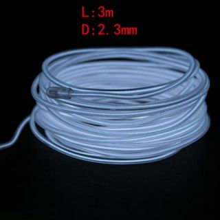 3M White El Wire Neon Glow Car Party Costume Strip Light with Battery Pack