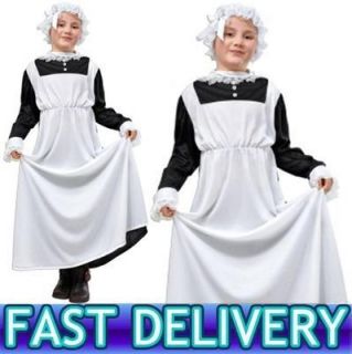 Childrens Kids Girls Victorian Maid Fancy Dress Costume Apron Dress Cap
