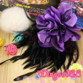 Feather Mesh Cloth Flower Corsage Brooch Pin Hair Clip Bridal Party Fascinator