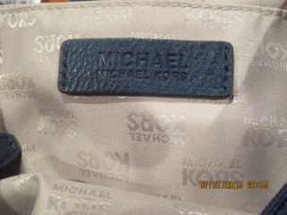 Michael Kors Large Leather Tote Handbag Fulton Navy Blue $298 Tag