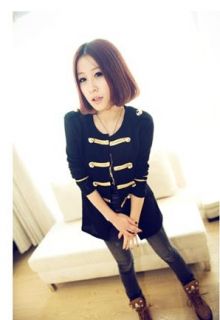 New Womens Korean Fashion Casual Gold Button Fancy Knit Cardigan Coat Black E742