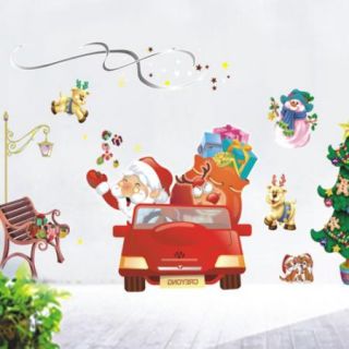 Christmas Santa Claus Sleigh Reindeer Kids Holiday Art Home Decor Wall Sticker