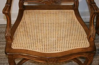 Vtg Pair French Louis XV Style Shell Carved Stretcher Bergere Open Arm Chairs