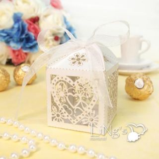 2x2x2" Love Heart Laser Cut Gift Candy Boxes with Ribbon Wedding Party Favor Box