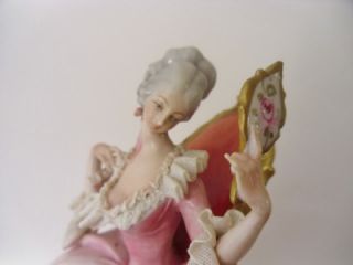 Capodimonte Figure of Elegant Lady Holding Mirror Giuseppe Cappe Dresden Lace