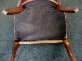 Vintage Barrel Cane Sitting Armed Button Chair w Brown Suede Velour Seat