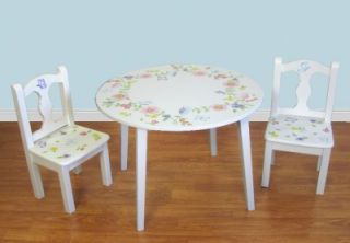 Girls Kids Wild Flower Wood Table Chair Set Adorable New Item Hand Painted