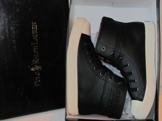 Polo Ralph Lauren Junior Boys Black Leather High Top Tennis Shoes Sz 5 14