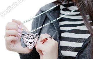 Fashion Ladies Rhinestone Leopard Tiger Head Chain Sweater Silver Necklace New
