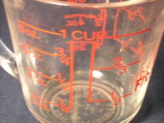 Vtg Fire King 1 C Red Measuring Cup 496 Graduated Mint