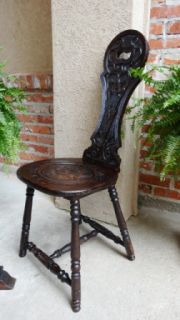 Ornate Antique Victorian English Oak Carved Side Desk Library Chair 1 of 2