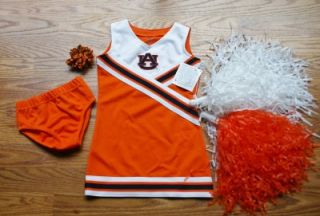 Cheerleader Costume Outfit Halloween Auburn Alabama Cheer Set Dress 3T Pom Poms