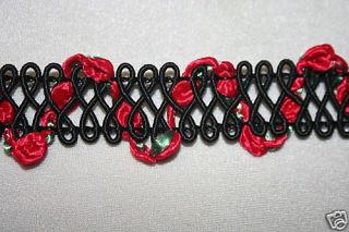 3 yds Red Black Gimp Rosebud Lattice Braid Trim 1" DIY