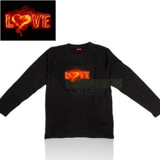 Up and Down Light Sound Activated LED El T Shirt Love Pattern Long Sleeve L