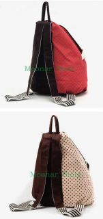 Women Canvas Backpack Triangle Dot Pattern Shoulderbag Bookbag Traveling 2Colors