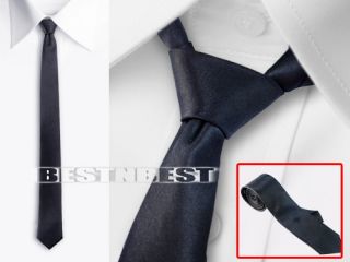 Polyester Black Women Mens Skinny Slim Thin Necktie Neck Tie 