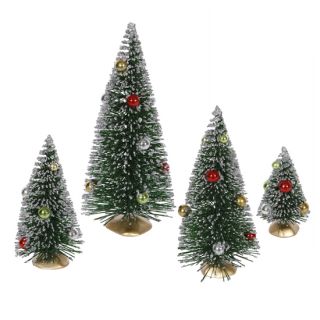 Set 4 Decorated Artificial Mini Village Christmas Trees