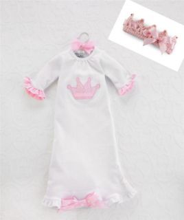 Mud Pie Pretty Pink Collection White Princess Crown Sleep Gown Girls Baby Infant