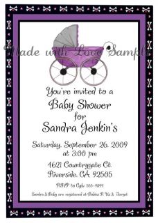 Skulls Purple Buggy Baby Shower Invitations Very Cute