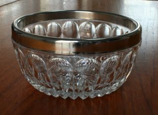 Vintage Cut Glass Optic Candy Bowl Silver Metal Rim So Pretty