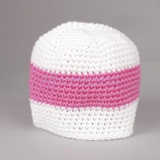 White Infant Toddler Lovely Cotton 3 Flowers Pink Stripe Crochet Beanie Hat M