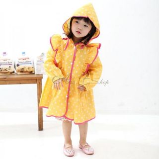 Girls Polka Dot Hooded Raincoat Rain Wear Kid Jacket Waterproof Free Bag 5 6 7 8