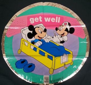 Mylar Foil Balloon 18" Round Get Well Soon Mickey Mouse Minnie Nurse Club House