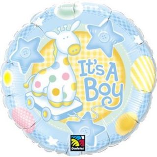 Mylar Foil Balloon 18" It's A Boy Baby Shower Gift Ideas Stars Circles Giraffe