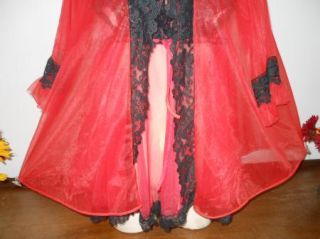 Vintage Sheer Red Chiffon Lace Nightgown Peignoir Set M L