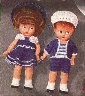 Vintage Crochet Boy Girl Doll Hats Clothes 6 in Pattern