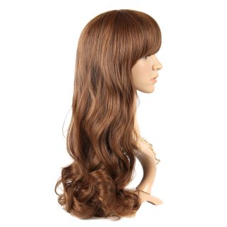 New 27 56 inch Long Curly Hair Side Bang Wig Anime Party Brown