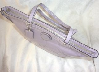 Coach 15142 Lavender Purple Leather Stitches Sig Stripe Tote Shoulder Bag
