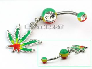 316L Surgical Steel Jamaican Pot Leaf Dangle Belly Navel Barbell Button Bar Ring
