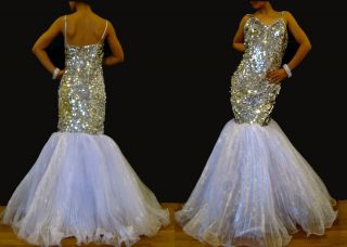 Custom White Drag Queen Pageant Mermaid Dress Gown