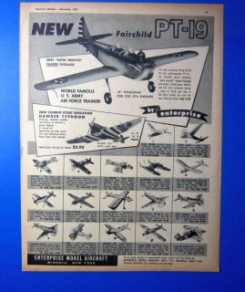 Enterprise Model Aircraft 1957 Ad Control Line FF Airplanes Fiarchild PT 19