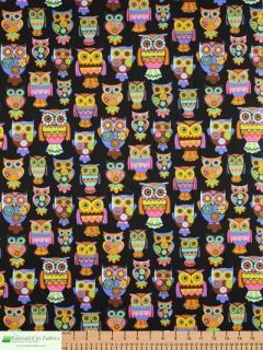 Timeless Treasures Owl Apple Black Novelty Cotton Quilt Quilting Fabric Yards
