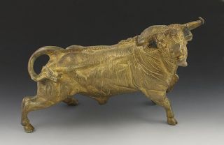 Well Cast Realistic European Gilt Bronze Fighting Bull Figurine