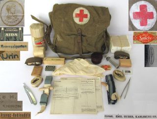 WWII Original German Army Medic First Aid Bag w Equipment RARE