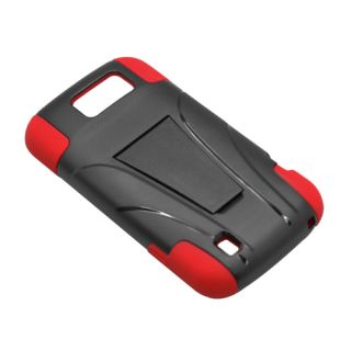 For ZTE Flash N9500 Red Silicone Black Hard Cover Hybrid Case w Stand